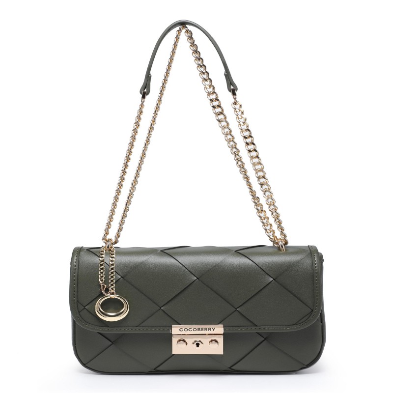Cocoberry Black Quilted Chain Shoulder Bag with Gold Lock