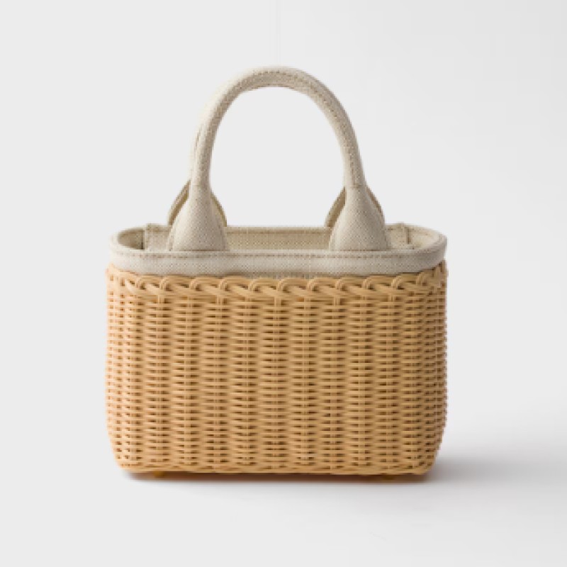 Cocoberry Mini wicker and linen blend tote bag