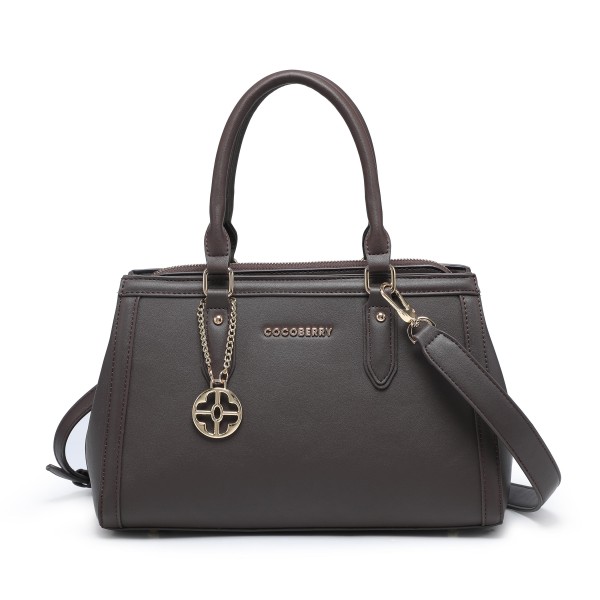 Cocoberry Classic dark brown Handbag with Gold Pendant